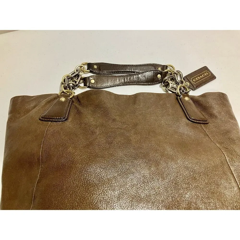 Coach Kristin XL Brown Leather Slouchy Chain Hobo Tote Y2K Boho
